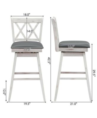 2 Pieces 29 Inch Swivel Counter Height Barstool Set with Rubber Wood Legs