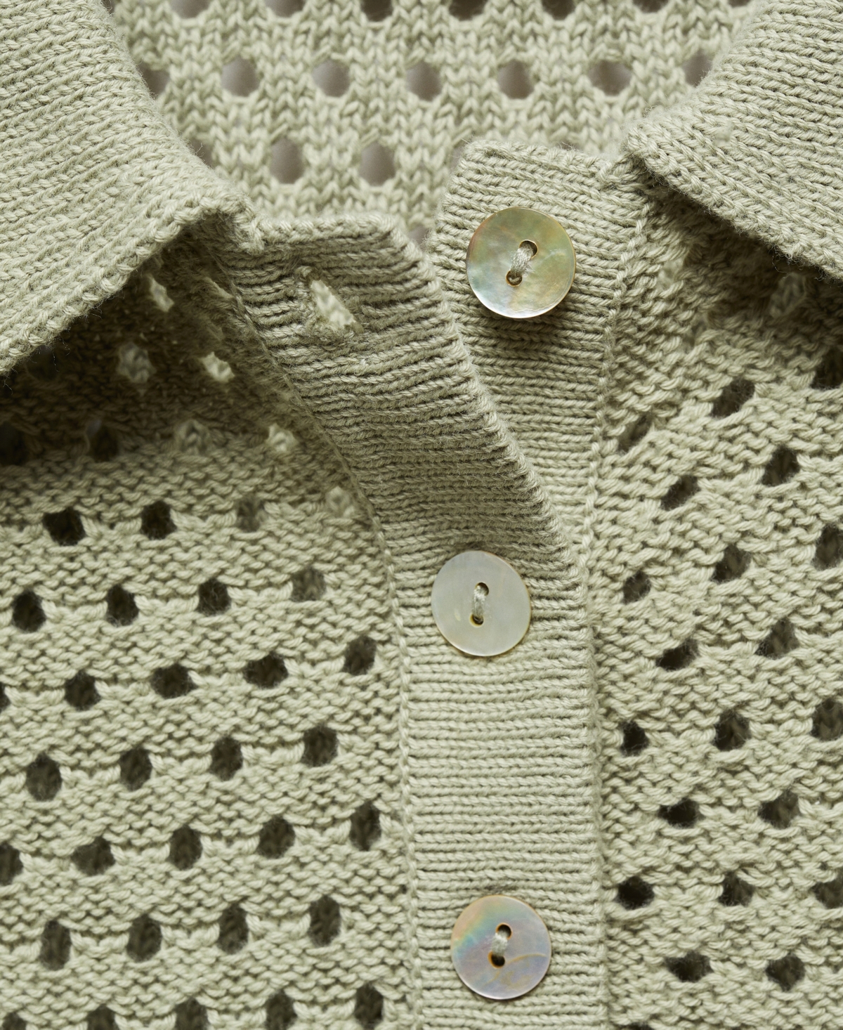 Shop Mango Women's Openwork Knit Polo In Beige - Khaki