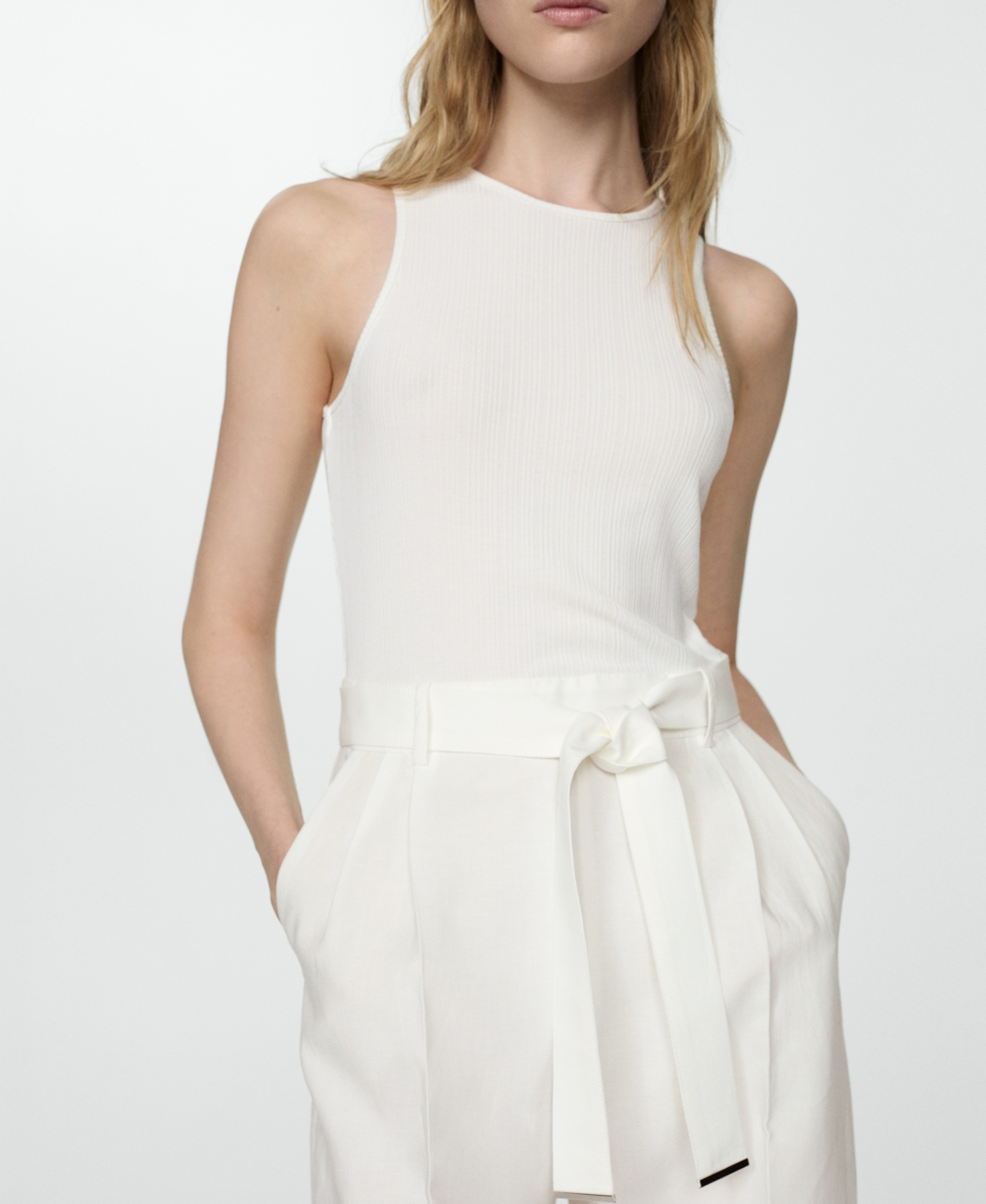 Shop Mango Women's Contrast Body Linen Jumpsuit In Natural White