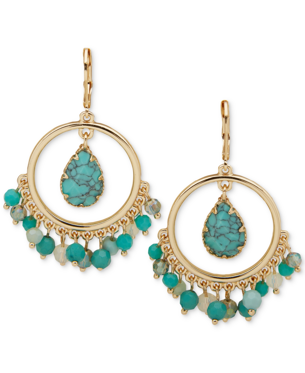 Gold-Tone Beaded Orbital Stone Drop Earrings - Turquoise