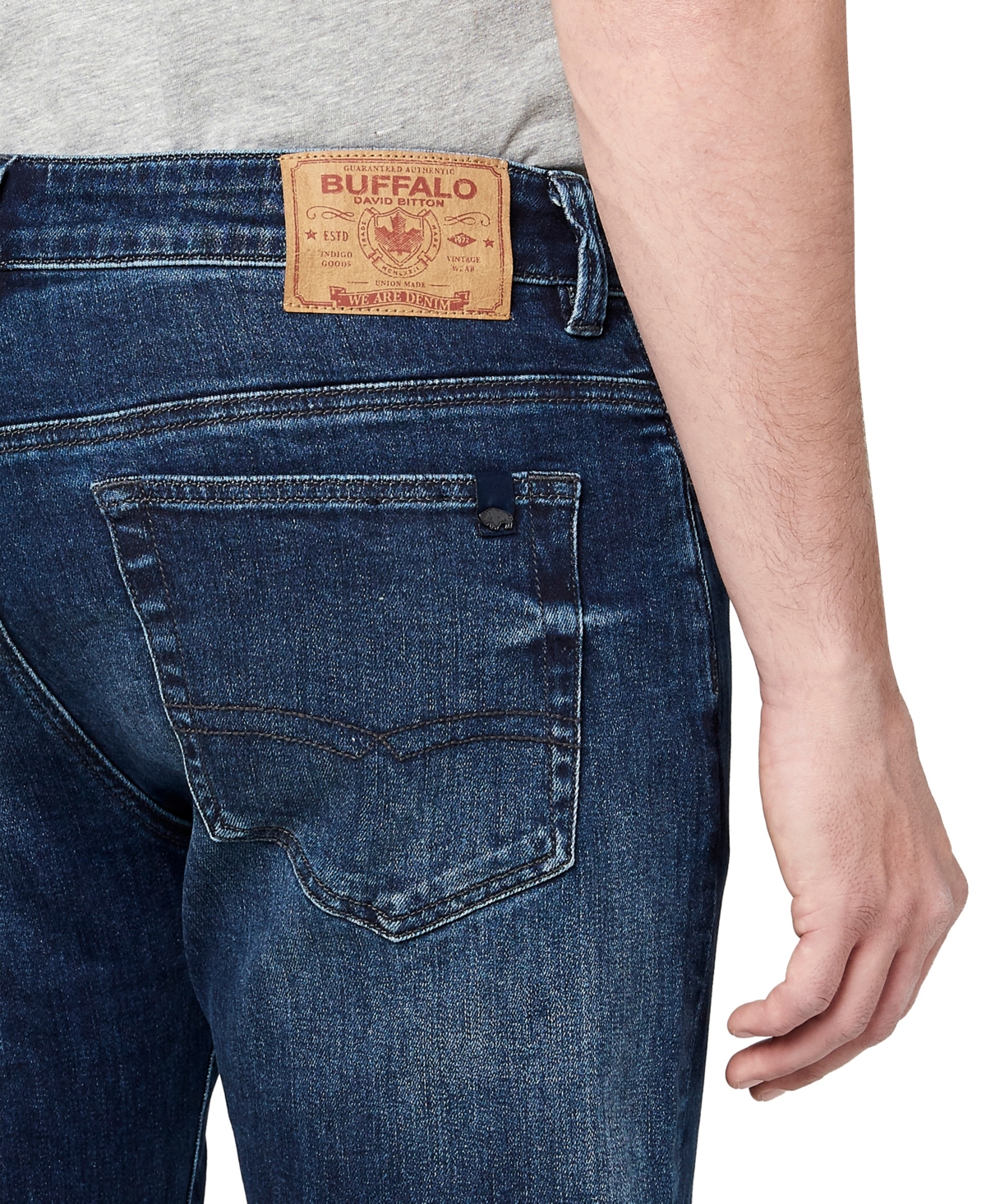 Shop Buffalo David Bitton Buffalo Men's Straight Six Whiskered Faded Jeans In Indigo