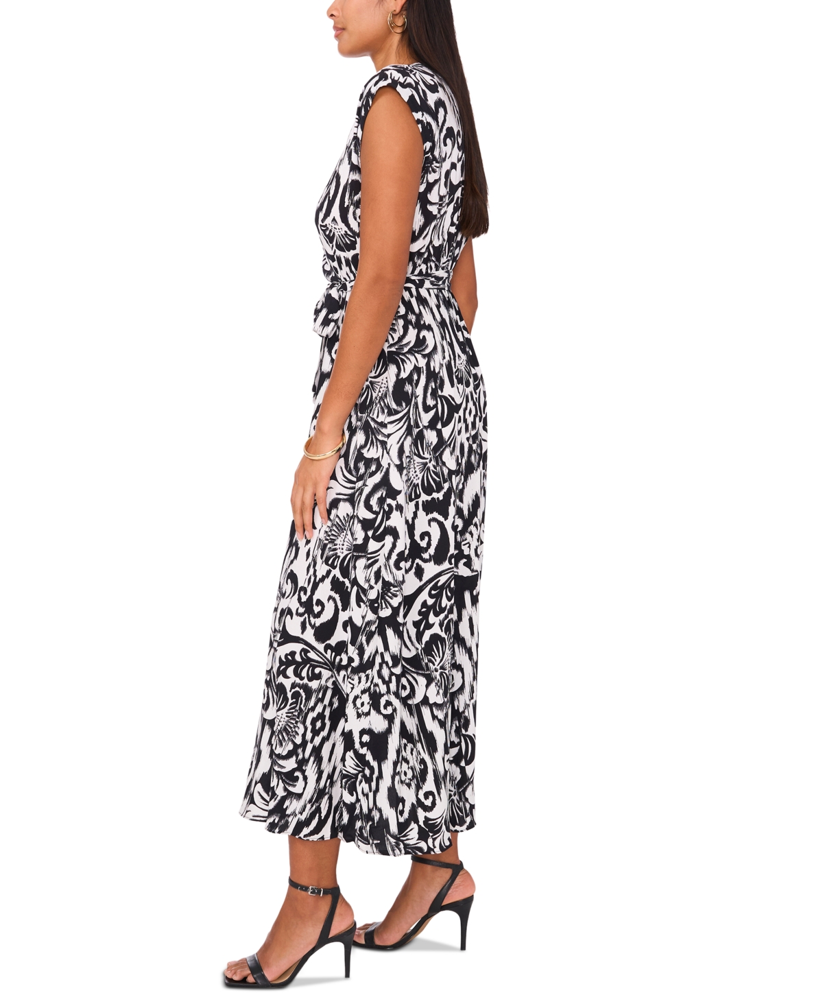 Sam & Jess Women's Printed V-Neck Belted Maxi Dress - Black  White