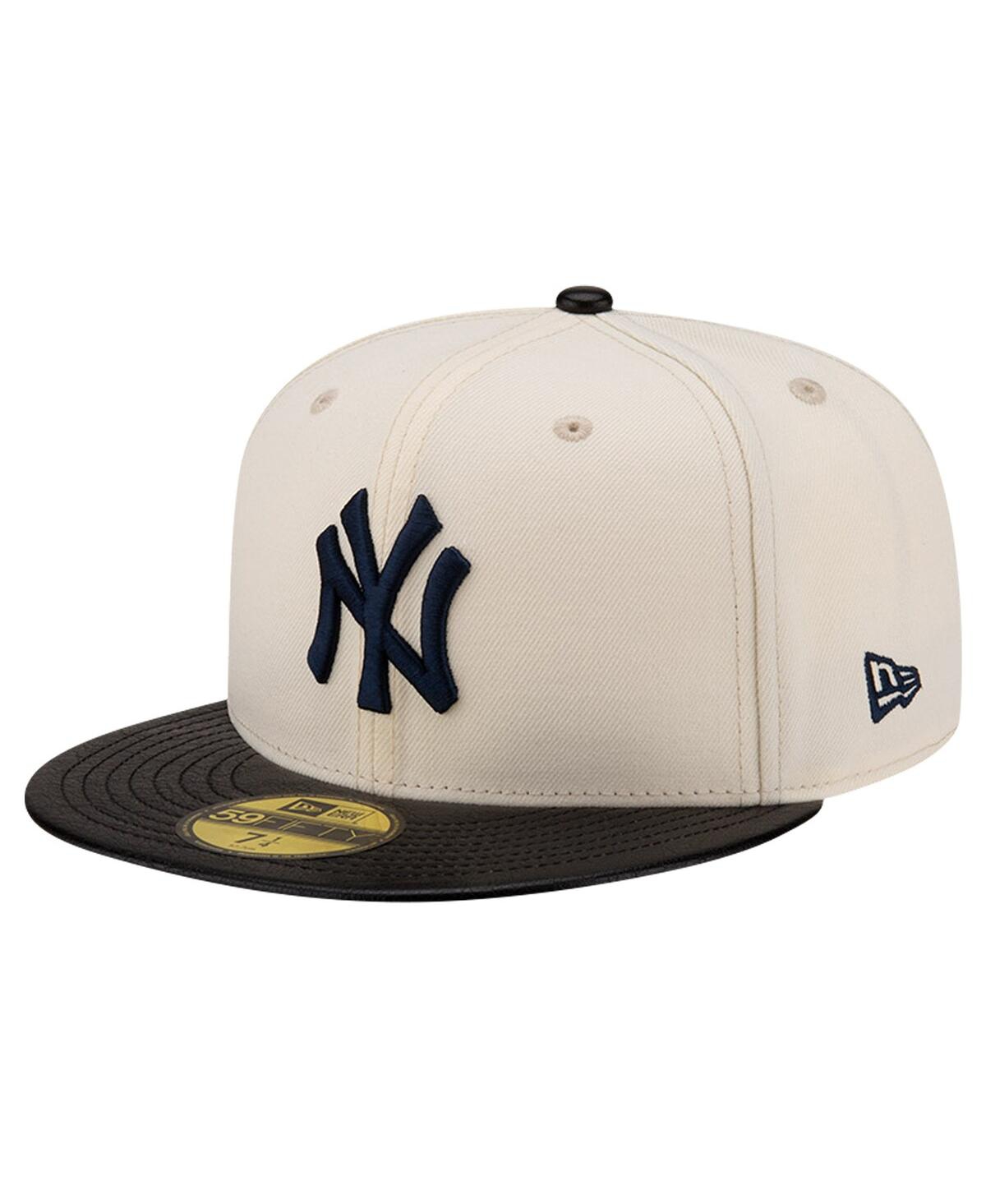 Men's Cream New York Yankees Game Night Leather Visor 59fifty Fitted Hat - Cream