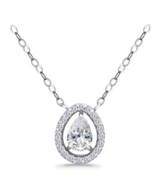 Giani Bernini - Cubic Zirconia Pear Halo Pendant Necklace in 18k Gold-Plated Sterling Silver, 16" + 2"