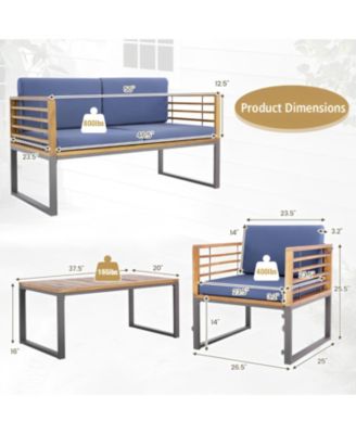 4 Piece Patio Acacia Wood Conversation Set with Soft Seat