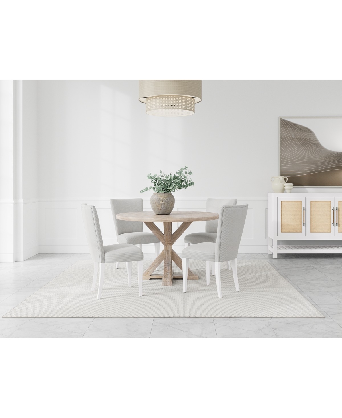 Shop Macy's Catriona 5pc Dining Set (round Dining Table + 4 Upholstered Side Chairs) In No Color