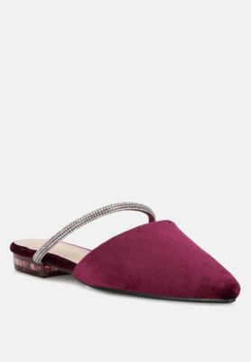 Womens Turnon Velvet Diamante Detail Flat Mules