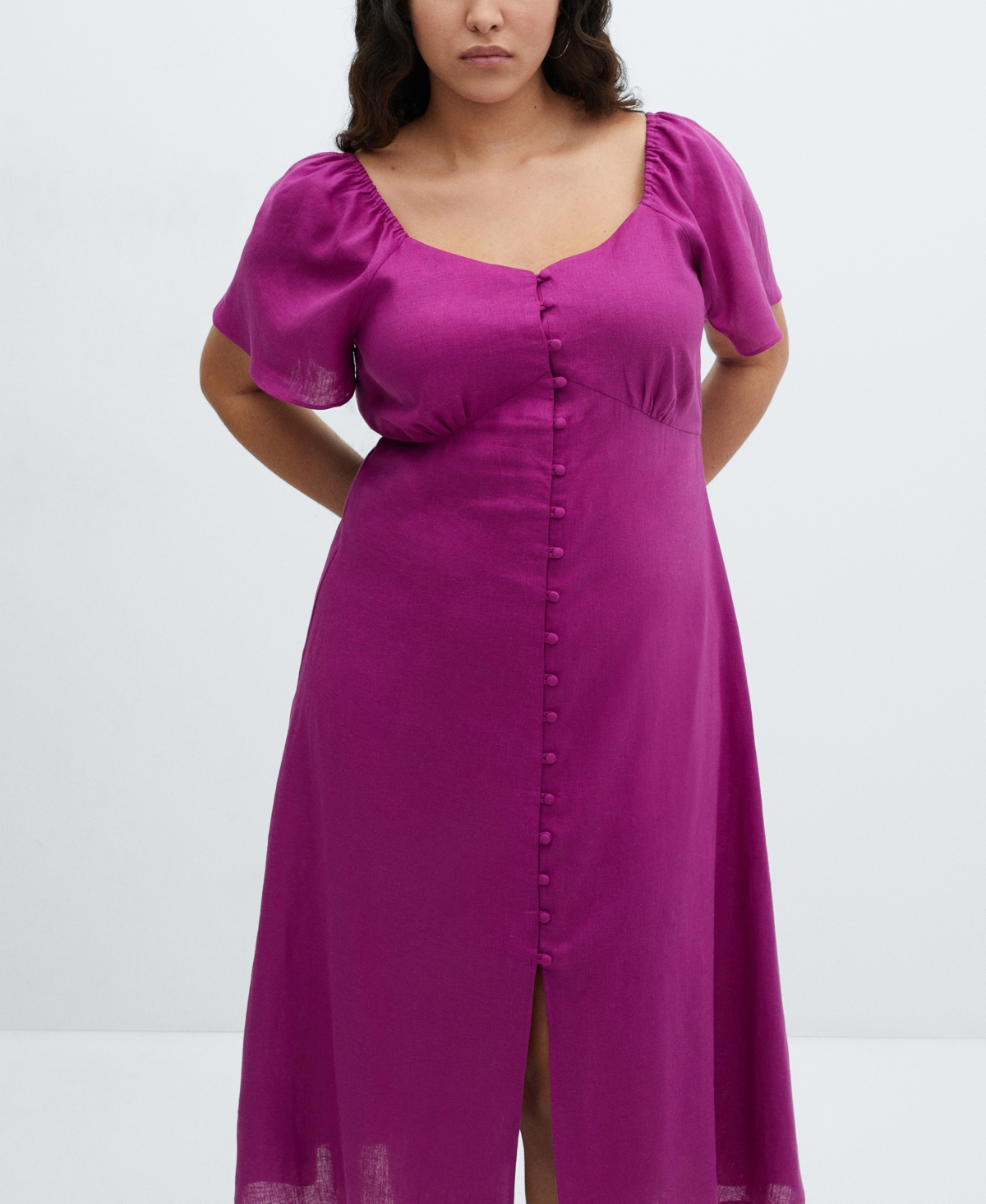Shop Mango Women's Buttoned Linen-blend Dress In Medium Purple