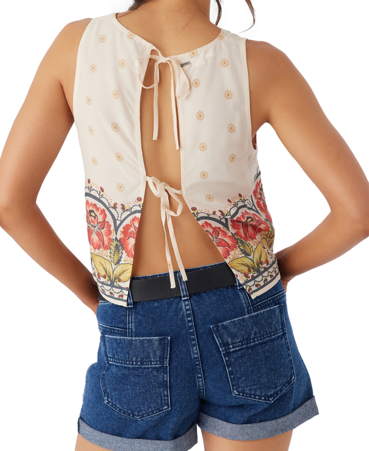 Shop O'neill Juniors' Tessa Printed Sleeveless Tie-back Top In Mother Of Pearl