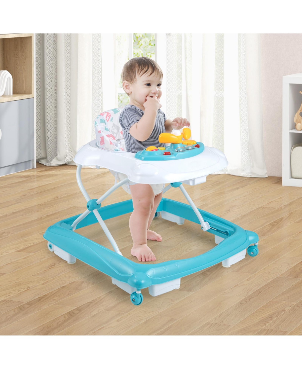 Slickblue Kids Foldable Baby Walker with 3 Adjustable Heights and Padded Seat