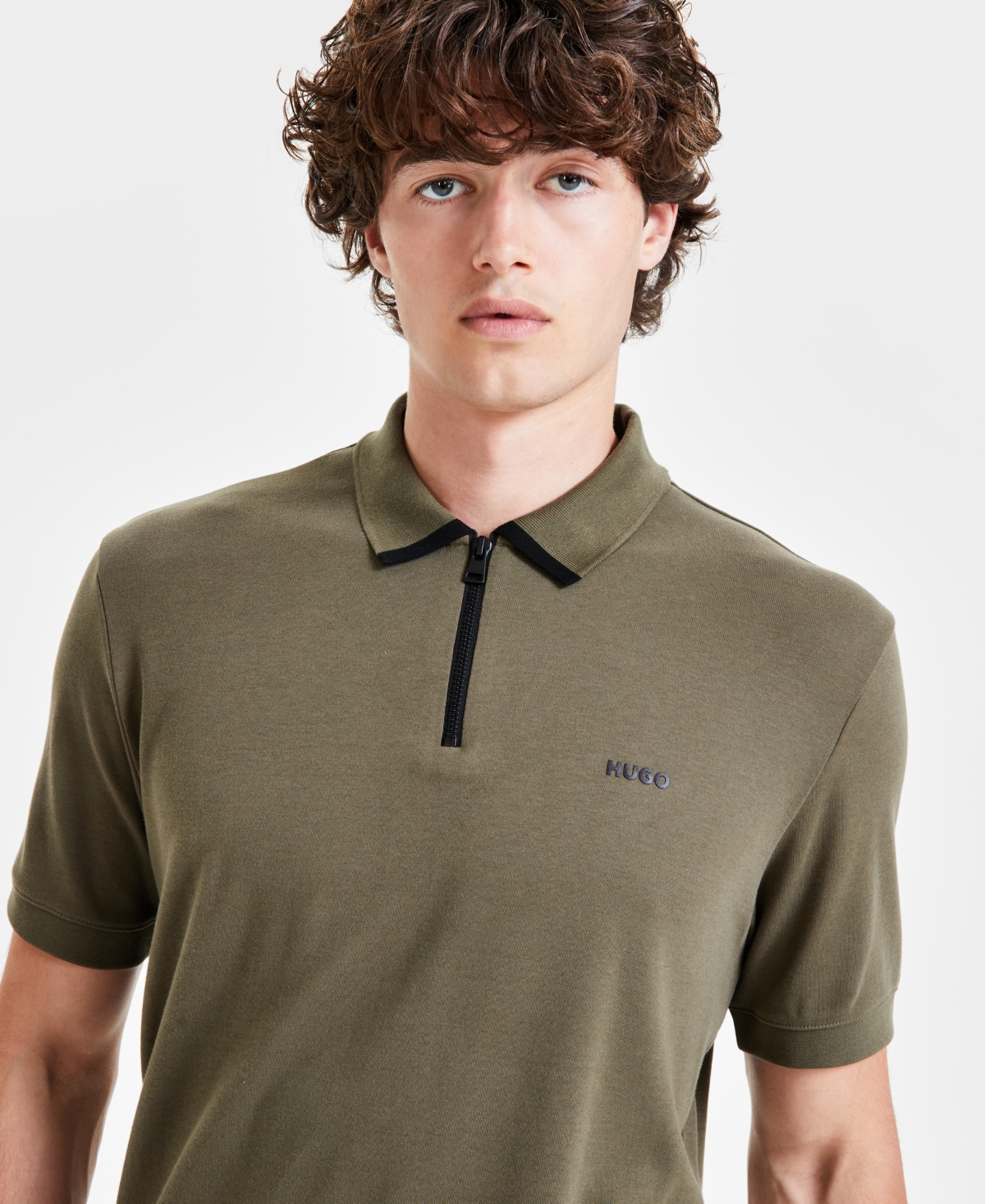 Shop Hugo By  Boss Men's Regular-fit Tipped Quarter-zip Polo Shirt In Open Gy