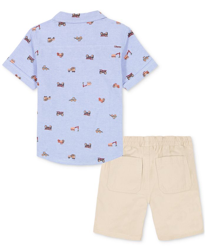Boys Short Sleeve Oxford Dress Shirt & Shorts Matching Outfit Grey & White