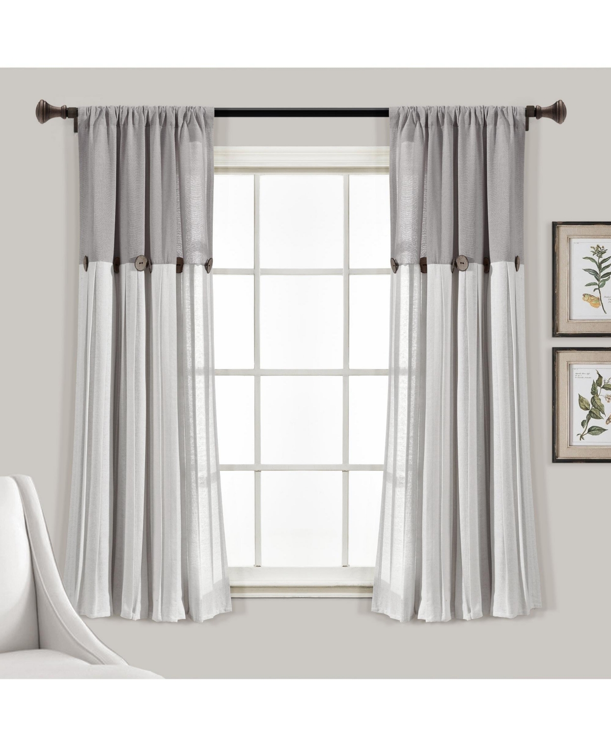 Lush Decor Linen Button Window Curtain Panels