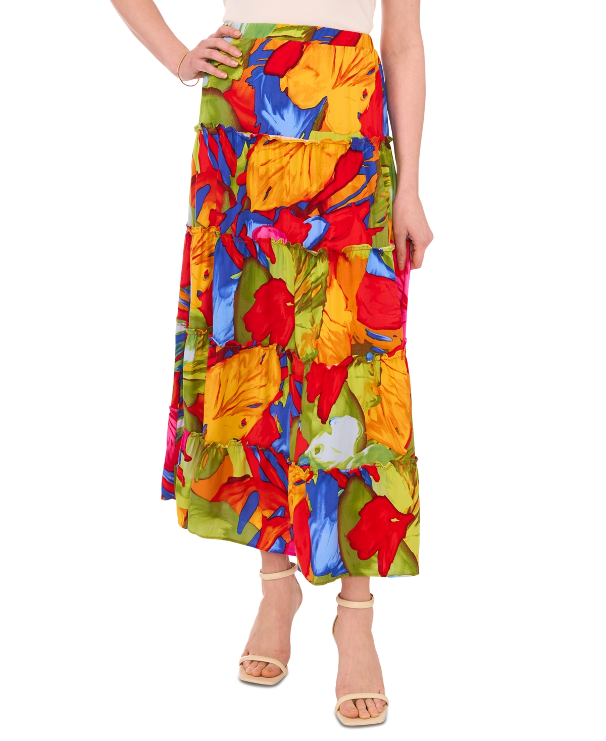 Sam & Jess Petite Floral-Print Tiered Pull-On Maxi Skirt