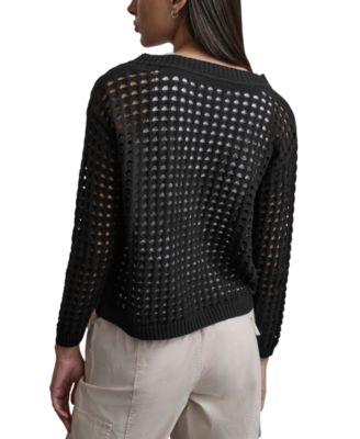 Women's Open-Stitch Drop-Shoulder Cardigan Sweater