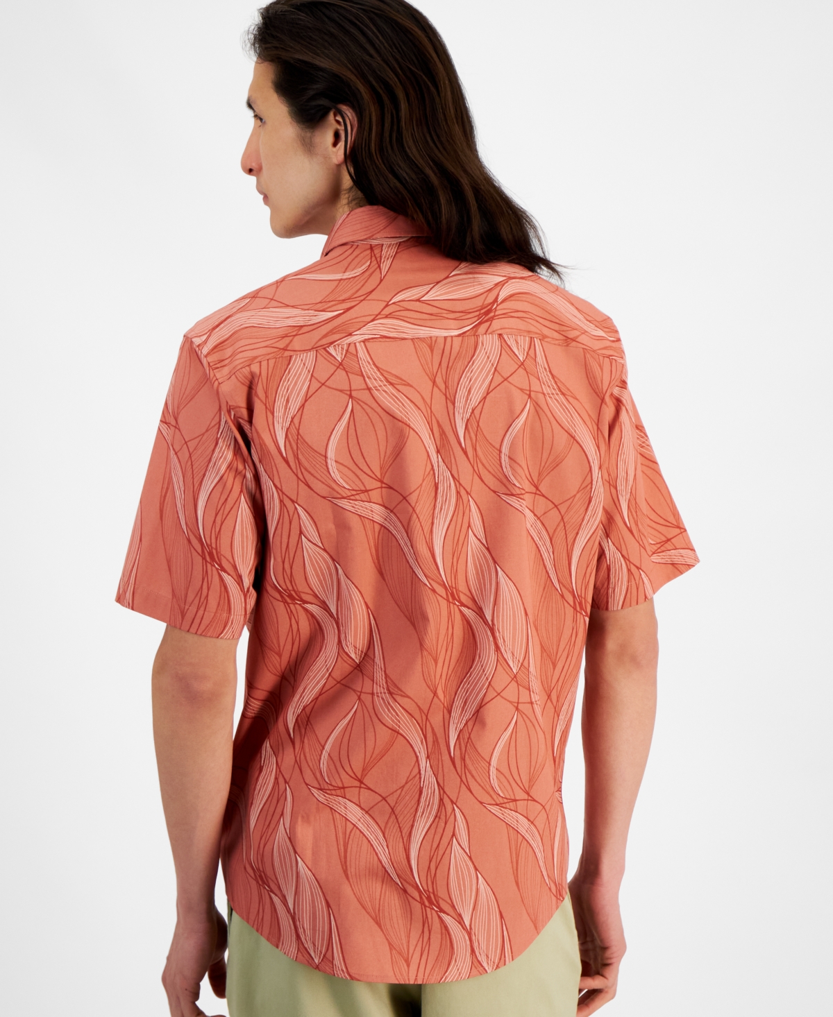 Alfani Men's Regular-Fit Stretch Abstract Wave-Print Button-Down Poplin Shirt, Created for Macy's