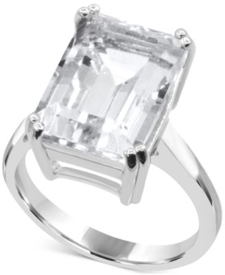 Macy's - Black Onyx Emerald-Cut Statement Ring in 14k Gold-Plated Sterling Silver (Also in White Quartz)