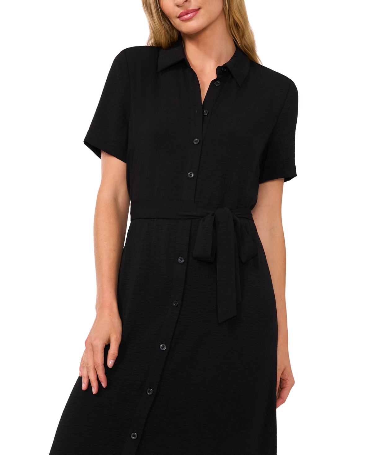 Cece Women's Collared Short-sleeve Tiered Shirtdress In Rich Black