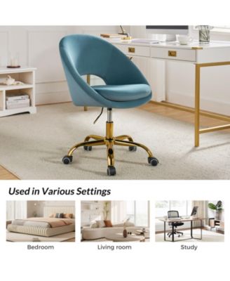 Modern Velvet Office Chair with Adjustable Swivel for Study Vanity