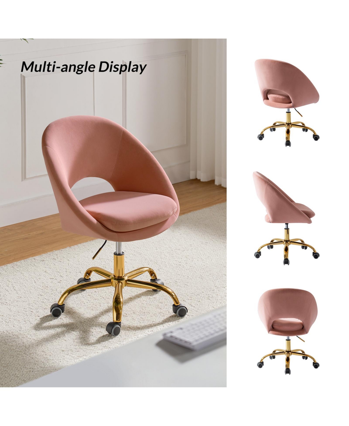 Hulala Home Modern Velvet Office Chair with Adjustable Swivel for Study Vanity