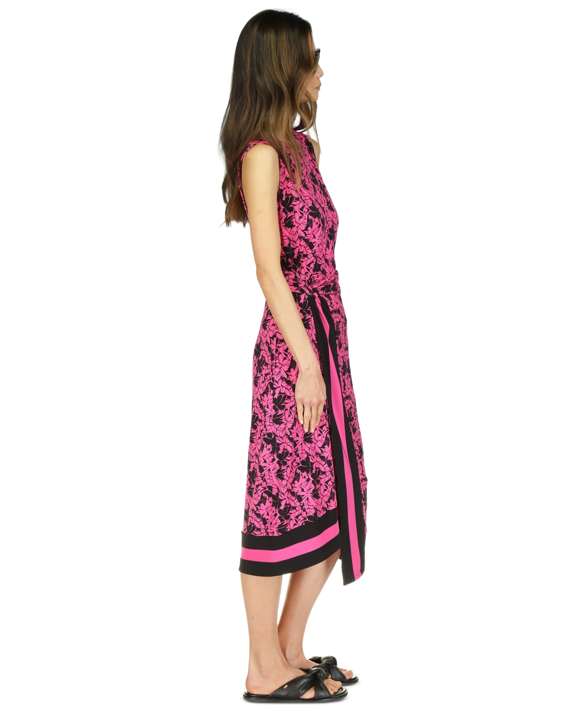 Shop Michael Kors Michael  Women's Printed Sleeveless Midi Dress In Cerise