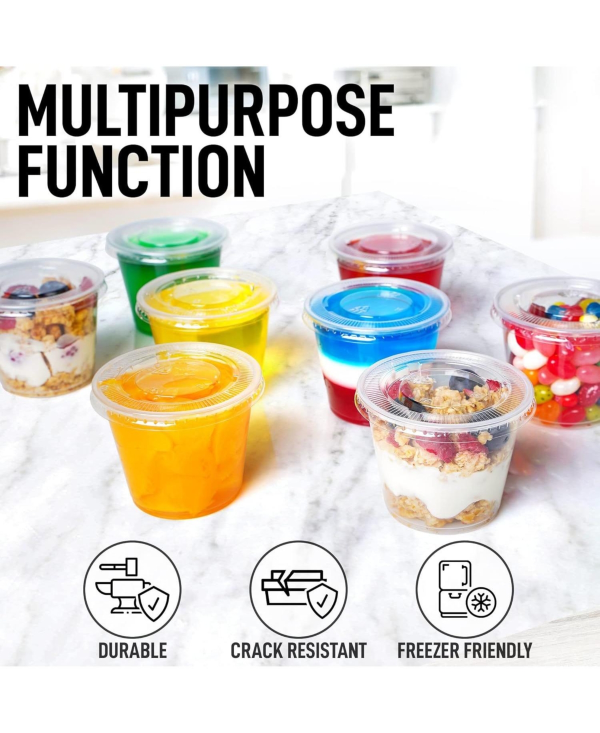 Zulay Kitchen Pack Clear Jello Shot Cups with Lids - Disposable Condiment Cups