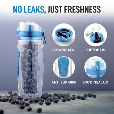34oz Leakproof Fruit Infuser Water Bottle with Full Length Infusion Rod