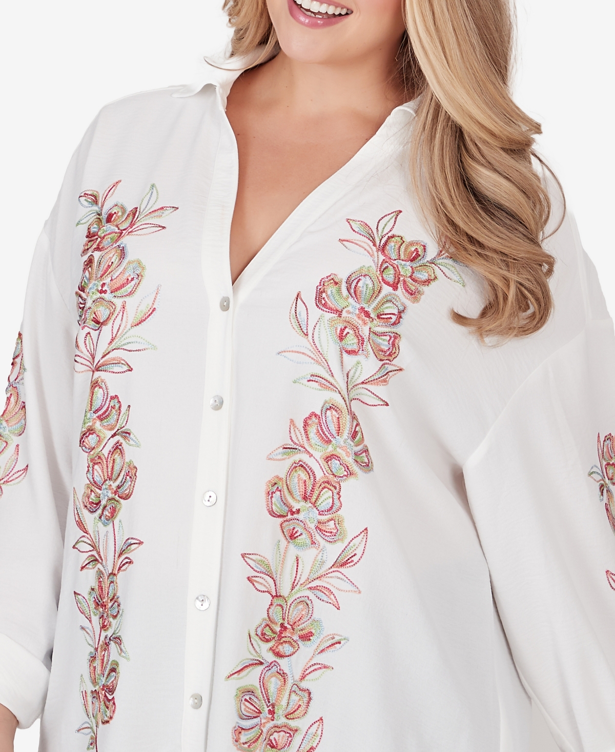 Shop Ruby Rd. Plus Size Solid Embroidered Crepe Top In White