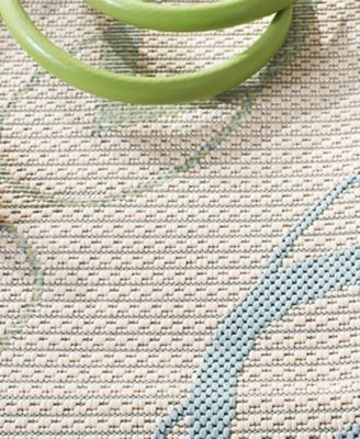 Courtyard CY7420 Beige and Aqua 5'3" x 7'7" Sisal Weave Outdoor Area Rug