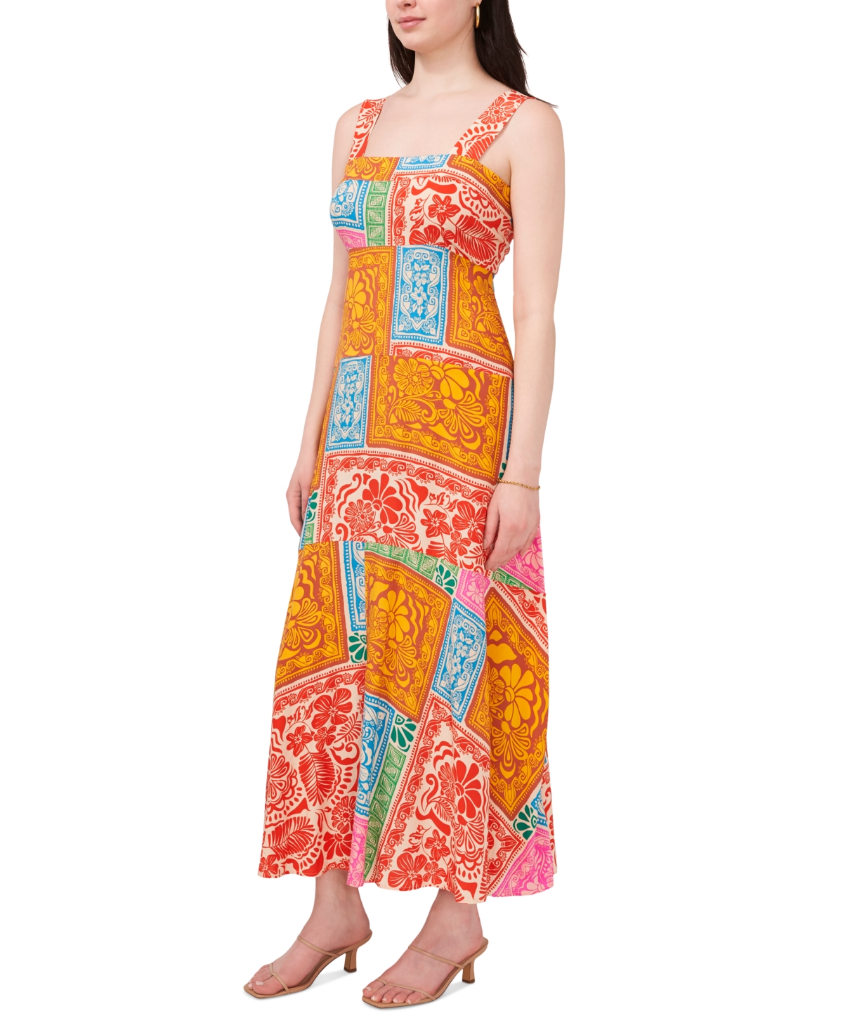 Shop Msk Women's Printed Smocked Maxi Dress In Cream Orange