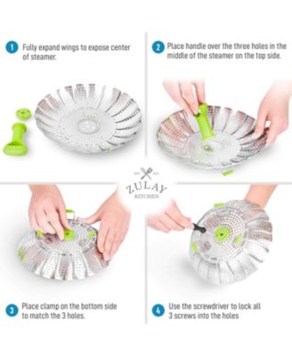 Expandable Vegetable Steamer Basket Stainless Steel Fits Various Size Pots, Pans, & Pressure Cookers