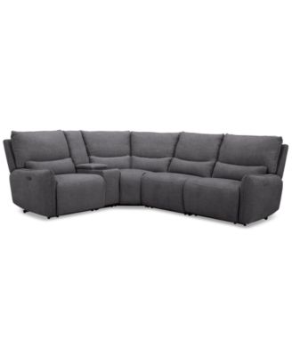 Olper 5-Pc. Fabric Zero Wall Sectional Sofa with Two Power Motion Pieces & Console