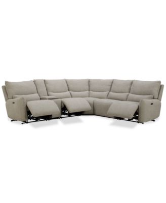Olper 6-Pc. Fabric Zero Wall Sectional Sofa with Three Power Motion Pieces & Console, Created for Macy's
