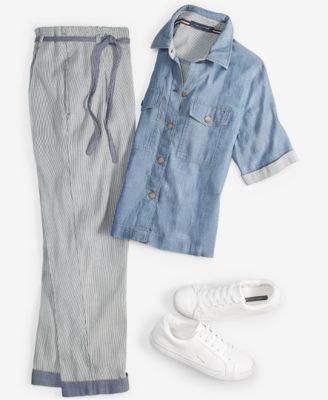 Tommy Hilfiger Women's Cotton High-Rise Tie Pants