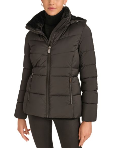 Женские куртки Calvin Klein Faux-Fur-Lined Hooded Puffer Coat