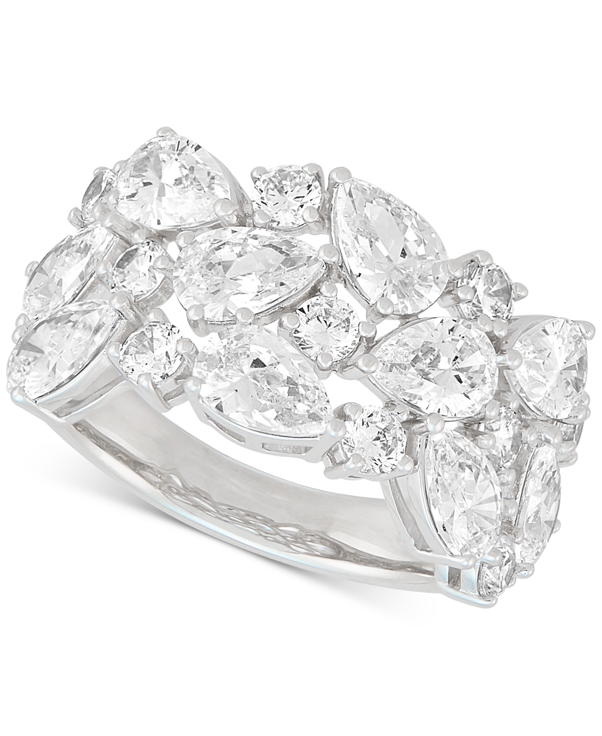 Shop Arabella Cubic Zirconia Mixed Cut Cluster Statement Ring In Sterling Silver