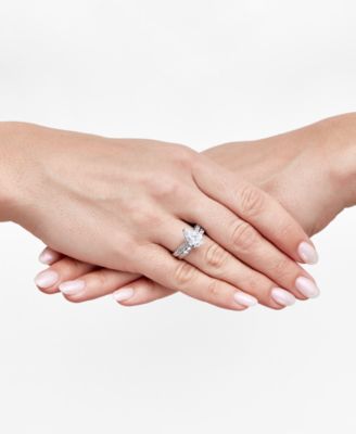 Cubic Zirconia Pear & Round Bridal Set in Sterling Silver