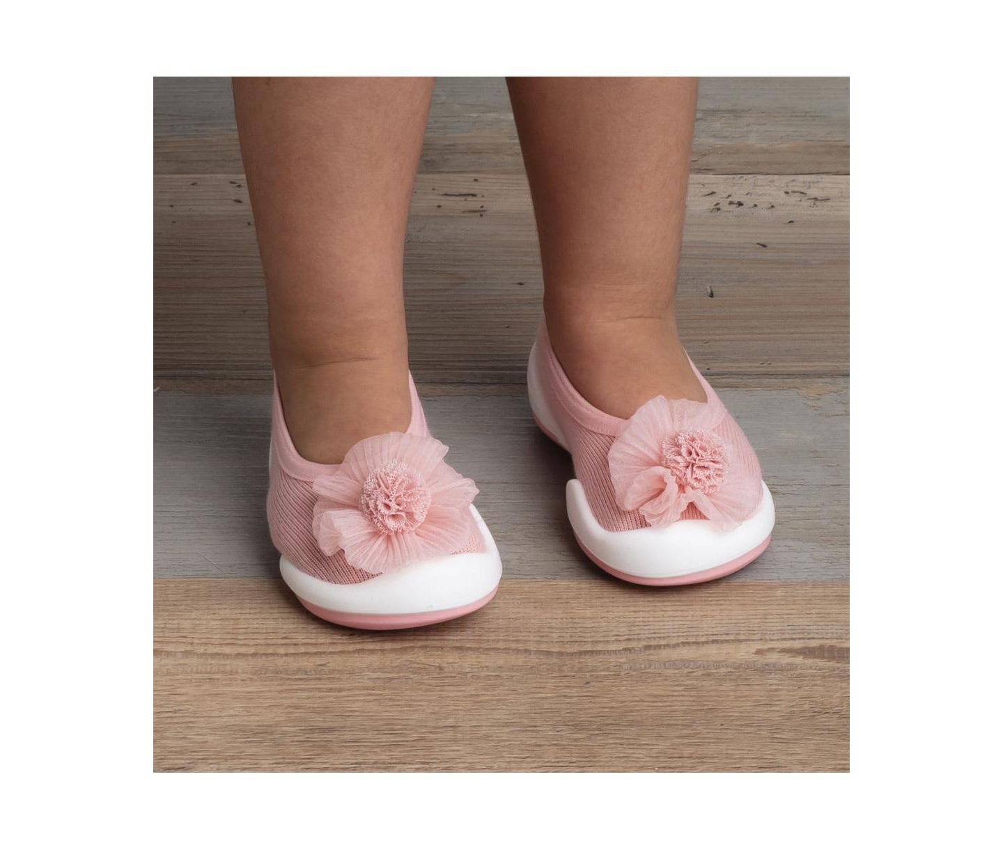 Обувь Komuello Breathable Washable Non-Slip Sock Shoes Flat - Pompom Flower Pink для девочек-малышей, цвет: Розовый — фото 4