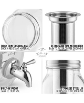 1.5 Liter Cold Brew Coffee Maker with Extra Thick Glass Carafe & Stainless Steel Mesh Filter