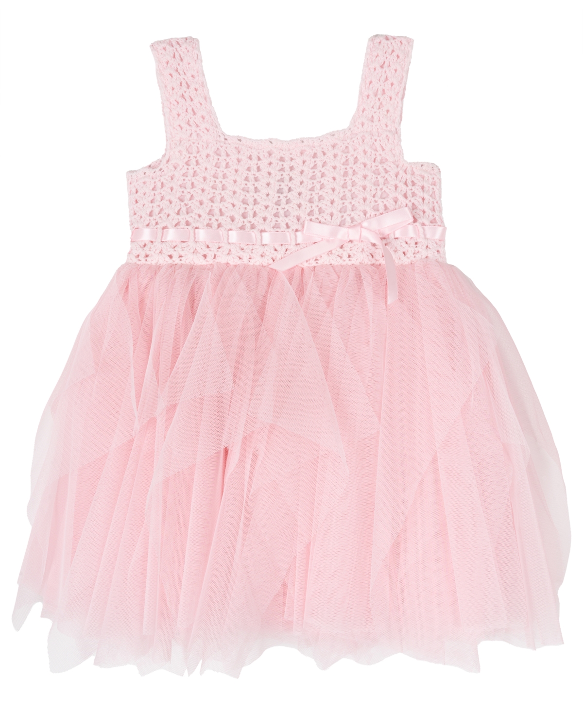 Shop Rare Editions Baby Girl Crochet And Mesh Dress In Blush