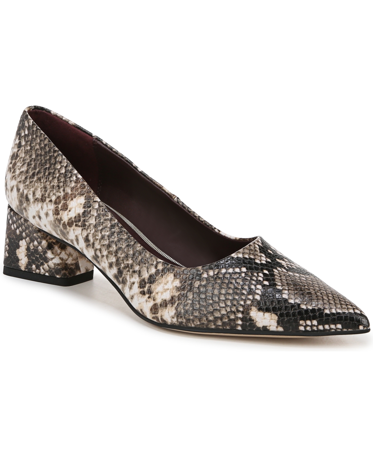 Women's Racer Pointed Toe Block Heel Pumps - Grey Snake Print Faux Leather