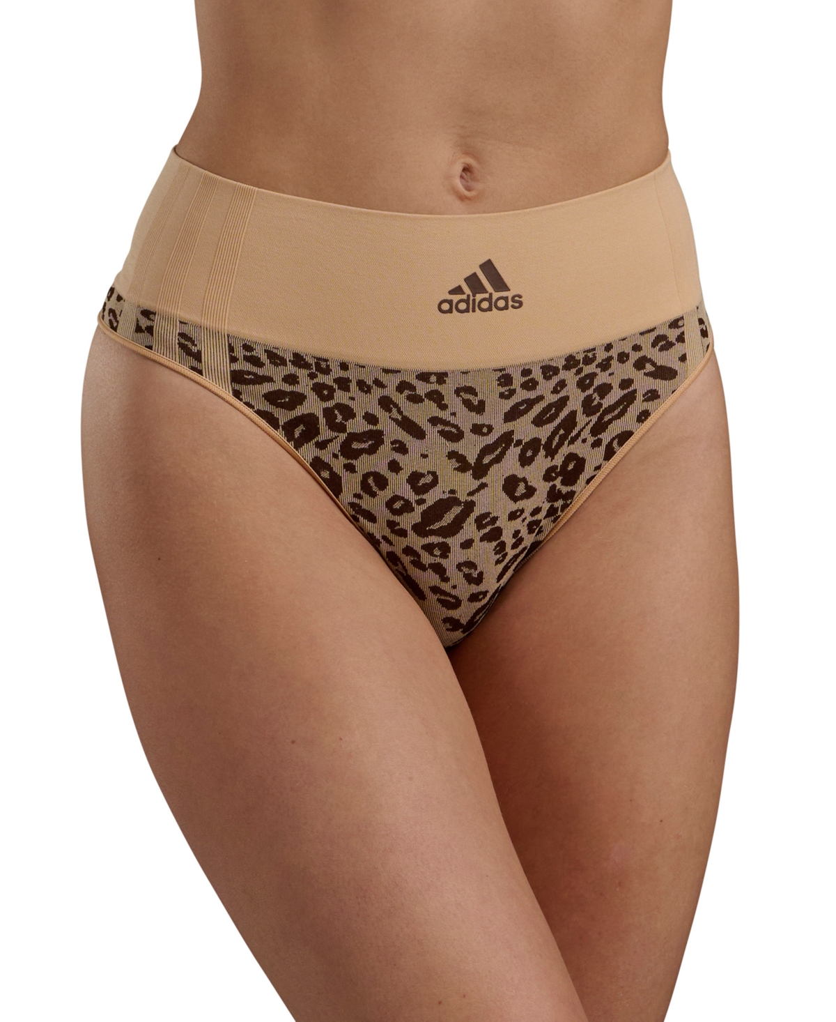 Shop Adidas Originals Intimates Women's Seamless High Waist Thong Underwear 4a0135 In Leopard Ja