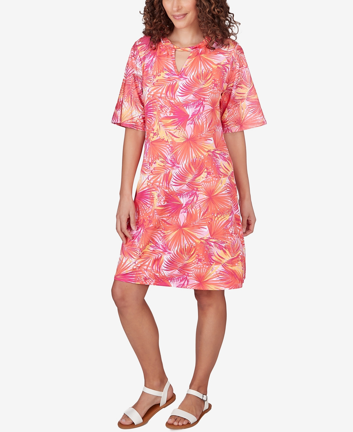 Shop Ruby Rd. Petite Tropical Puff Print Dress In Raspberry Multi