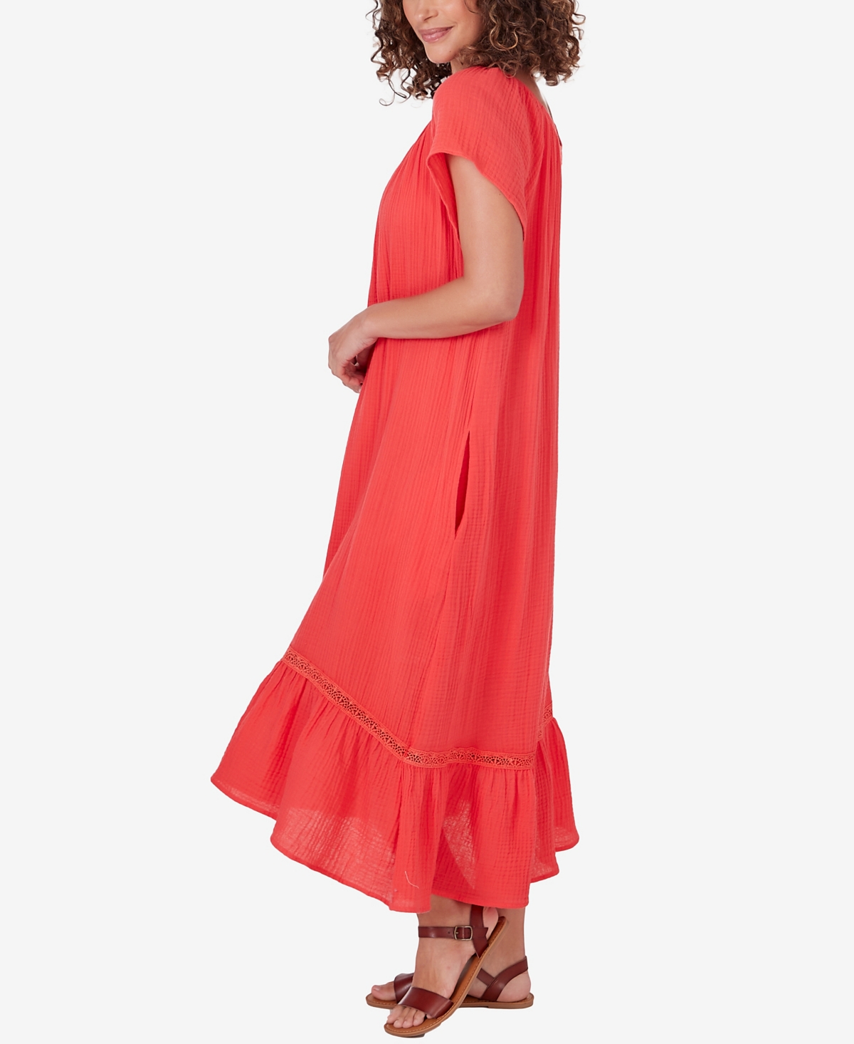 Shop Ruby Rd. Petite Gauze Short Sleeve High/low Dress In Punch