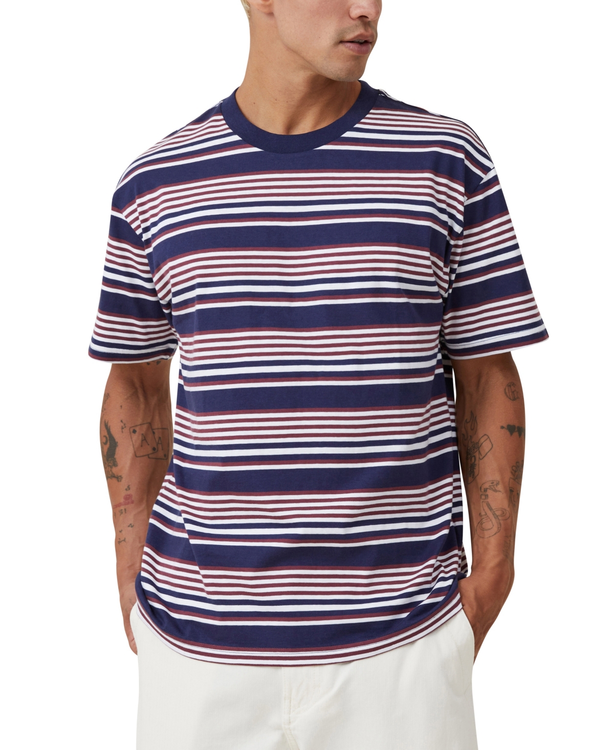 Men's Loose Fit Stripe T-Shirt - Purple