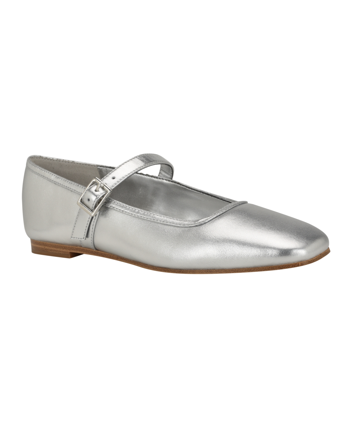 Calvin Klein Womens Buckle Man Made Ballet Flats In Silver