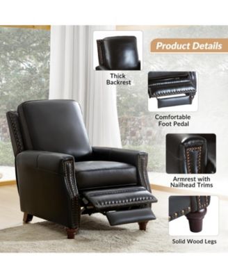 Bellino Mid Century Modern Genuine Leather Recliner with Nailhead Trim