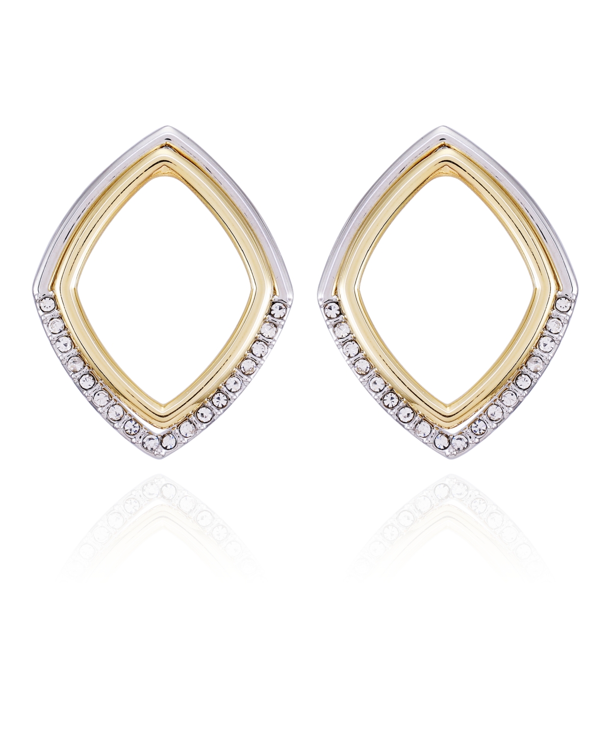 Two-Tone Glass Stone Diamond Shaped Hoop Earrings - Gold