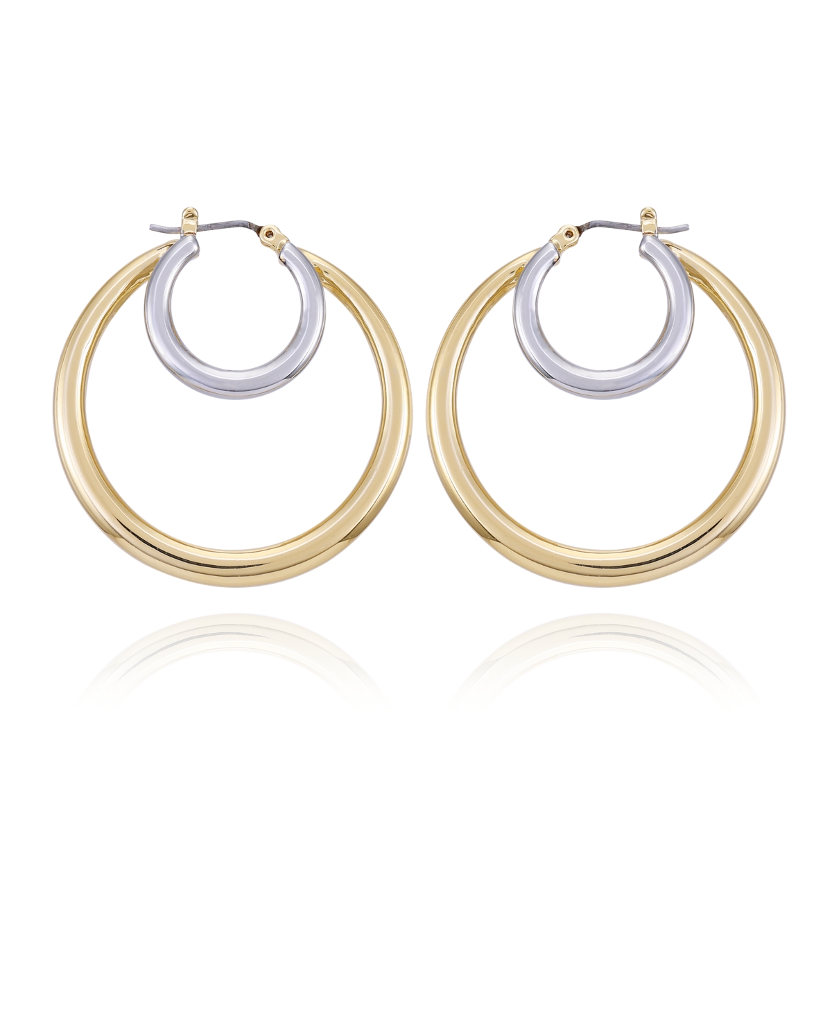 Two-Tone Large Double Hoop Earrings - Gold