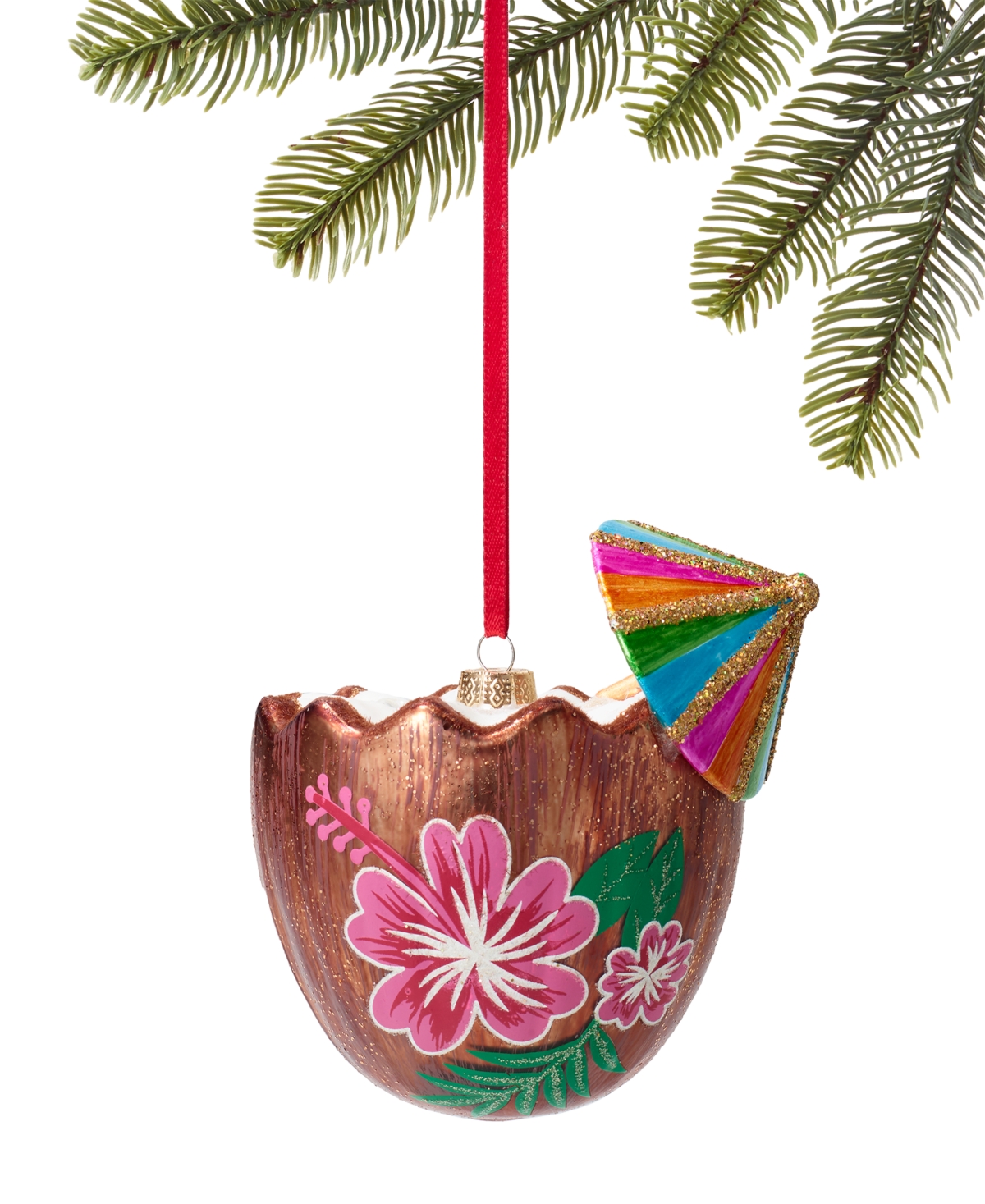 Holiday Lane Hawaii Coconut with Straw & Umbrella Ornament, Exclusively at Macy's